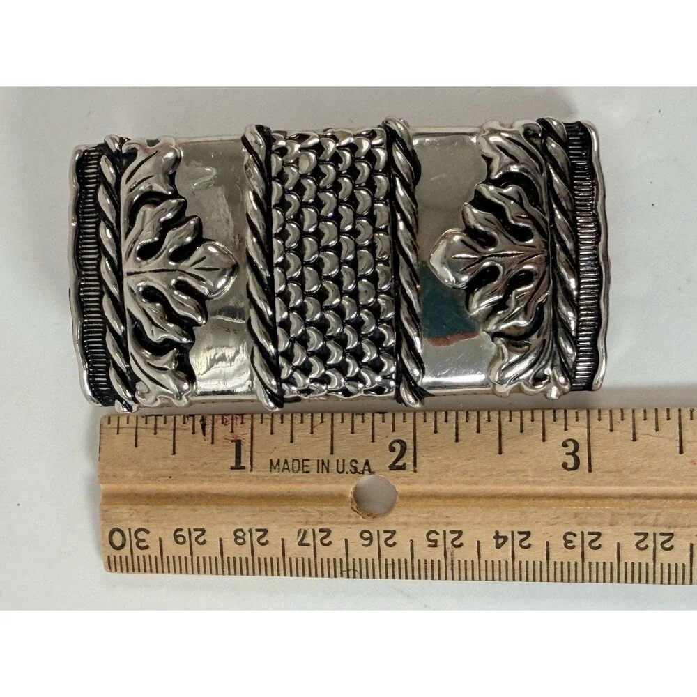 Vintage Western Cowboy Cowgirl Floral Leaf Silver Tone Belt Buckle Boho USA Made